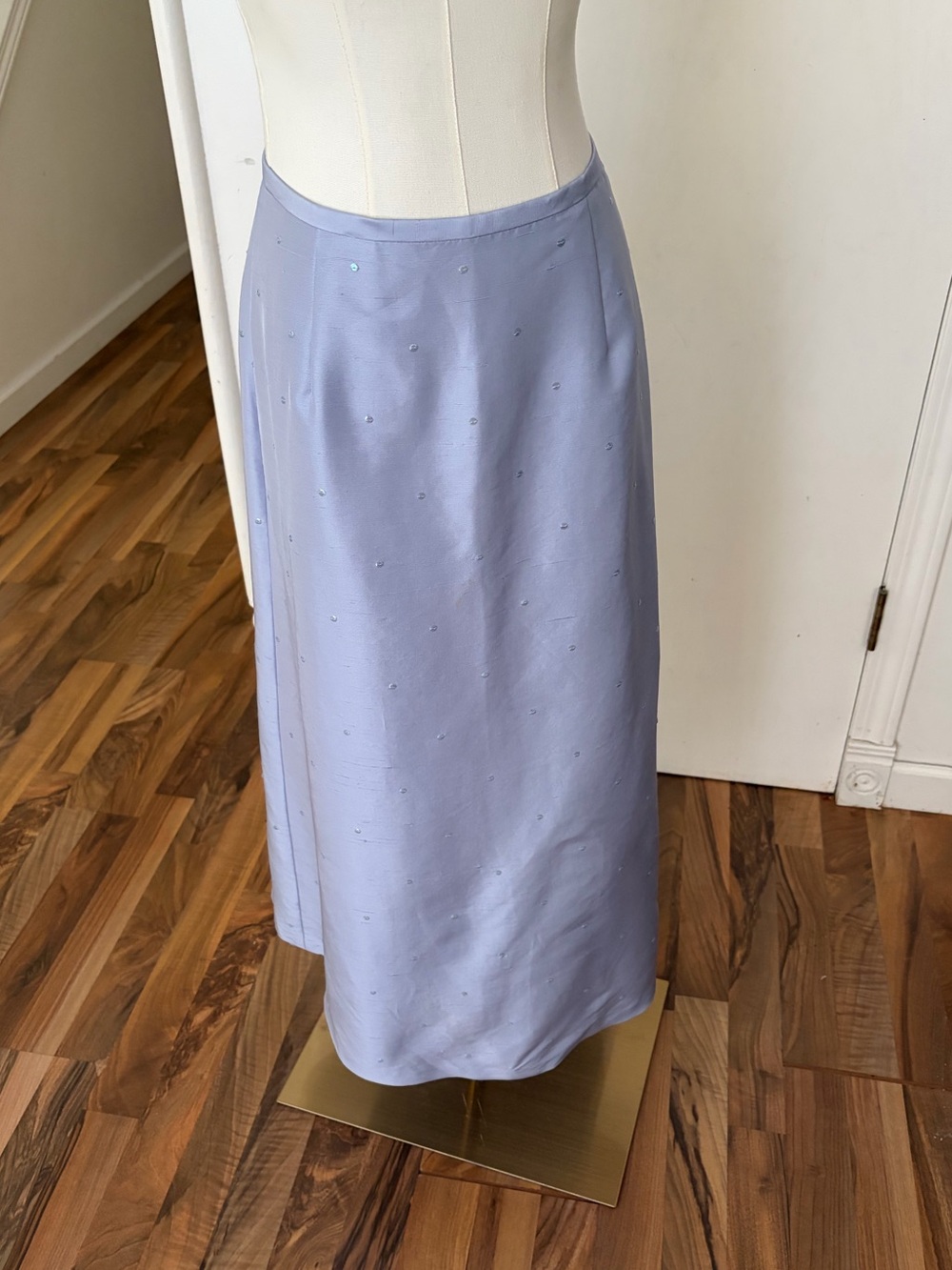 Vintage Silk Light Lavender / Purple Midi Skirt, Sequin polka dots 2 / XS, NWT